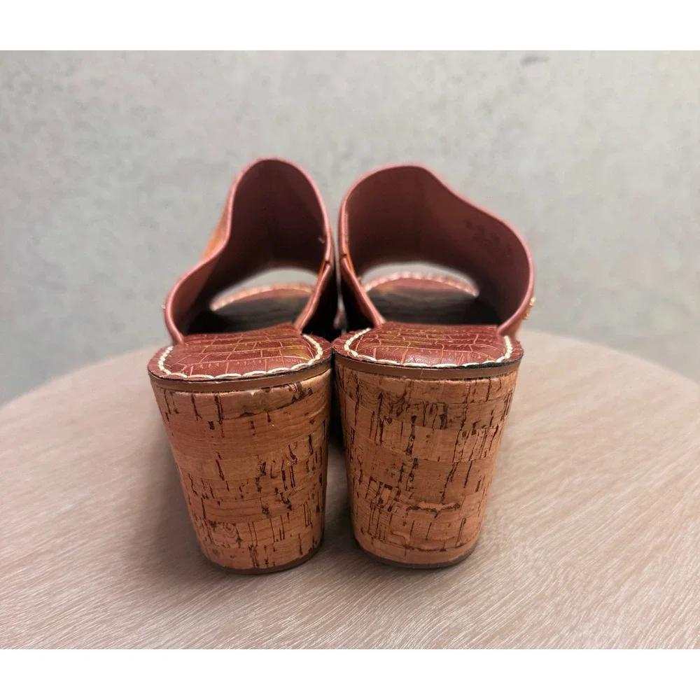 Sam Edelman 8  Womens Boho Ranger Brown Suede Cork Wedge Platform Slide Sandals
